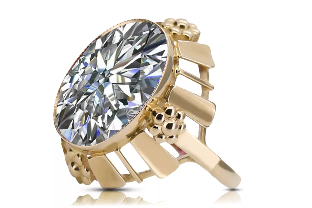 Circón Oro amarillo de 14 quilates Anillo Artesanía vintage vrc043y